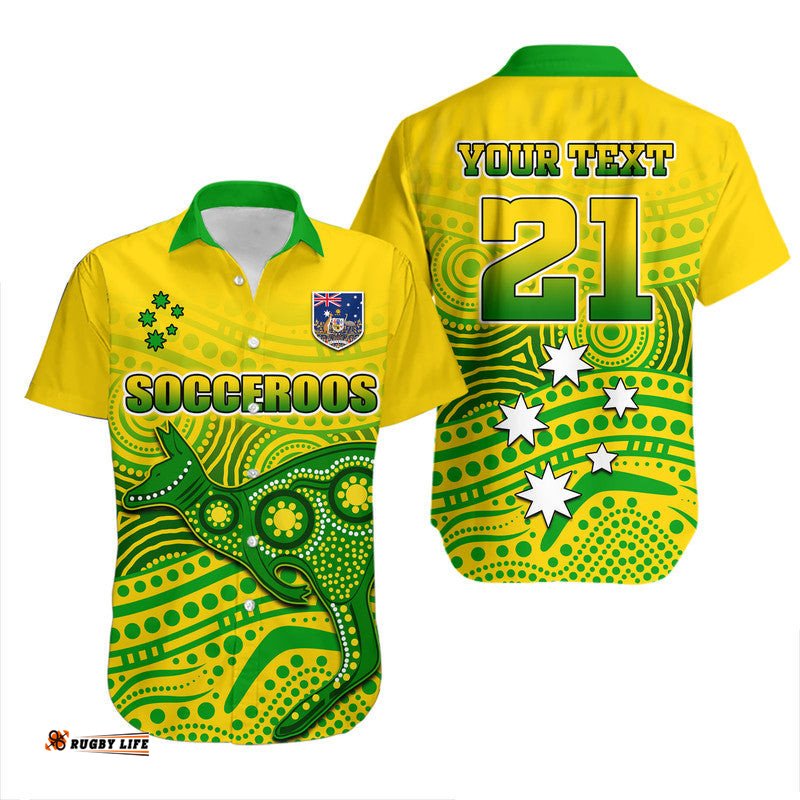 Custom Personalised Australia Aboriginal Soccer Hawaiian Shirt Kangaroo Socceroos Art Style