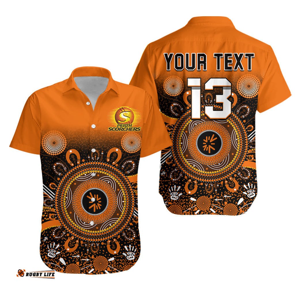Custom Text and Number Perth Scorchers Hawaiian Shirt Aboriginal Sunshine