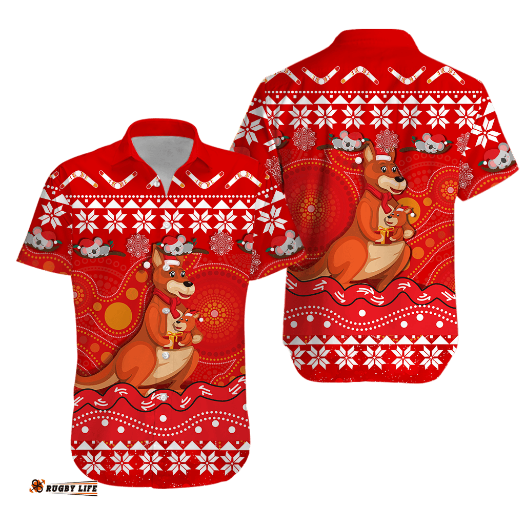 Australia Christmas Kangaroo Family Aboriginal Art Hawaiian Shirt