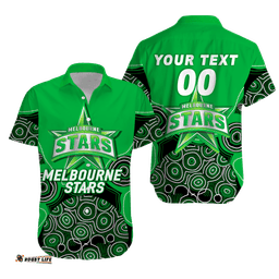 Custom Personalised Melbourne Stars Aboriginal Art Cricket Hawaiian Shirt