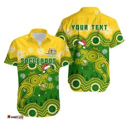 Custom Personalised Australia Soccer Christmas Hawaiian Shirt Socceroos Indigenous Kangaroo