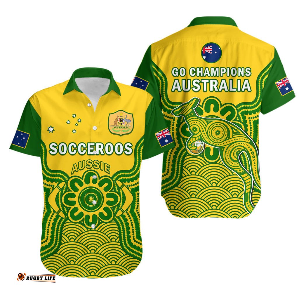Australia Soccer Hawaiian Shirt Socceroos Aboriginal Go Champions World Cup