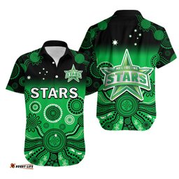 Stars Cricket Hawaiian Shirt Melbourne Team Green Gradient Aboriginal Art