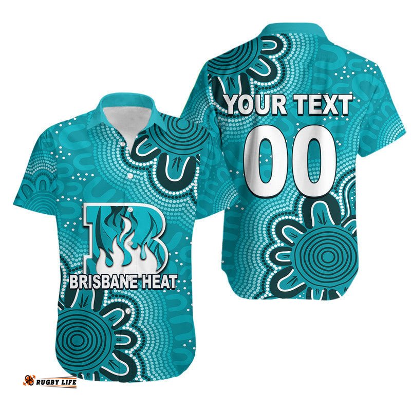 Custom Personalised And Number Brisbane Heat Cricket Hawaiian Shirt Aboriginal Teal