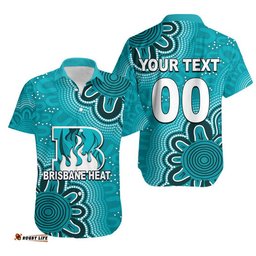 Custom Personalised And Number Brisbane Heat Cricket Hawaiian Shirt Aboriginal Teal