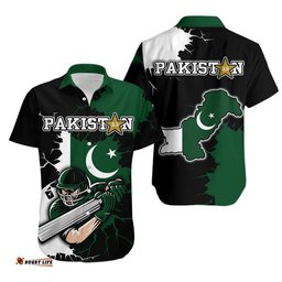 Pakistan Men in Green Cricket Team Hawaiian Shirt Pakistan Player Flag Style