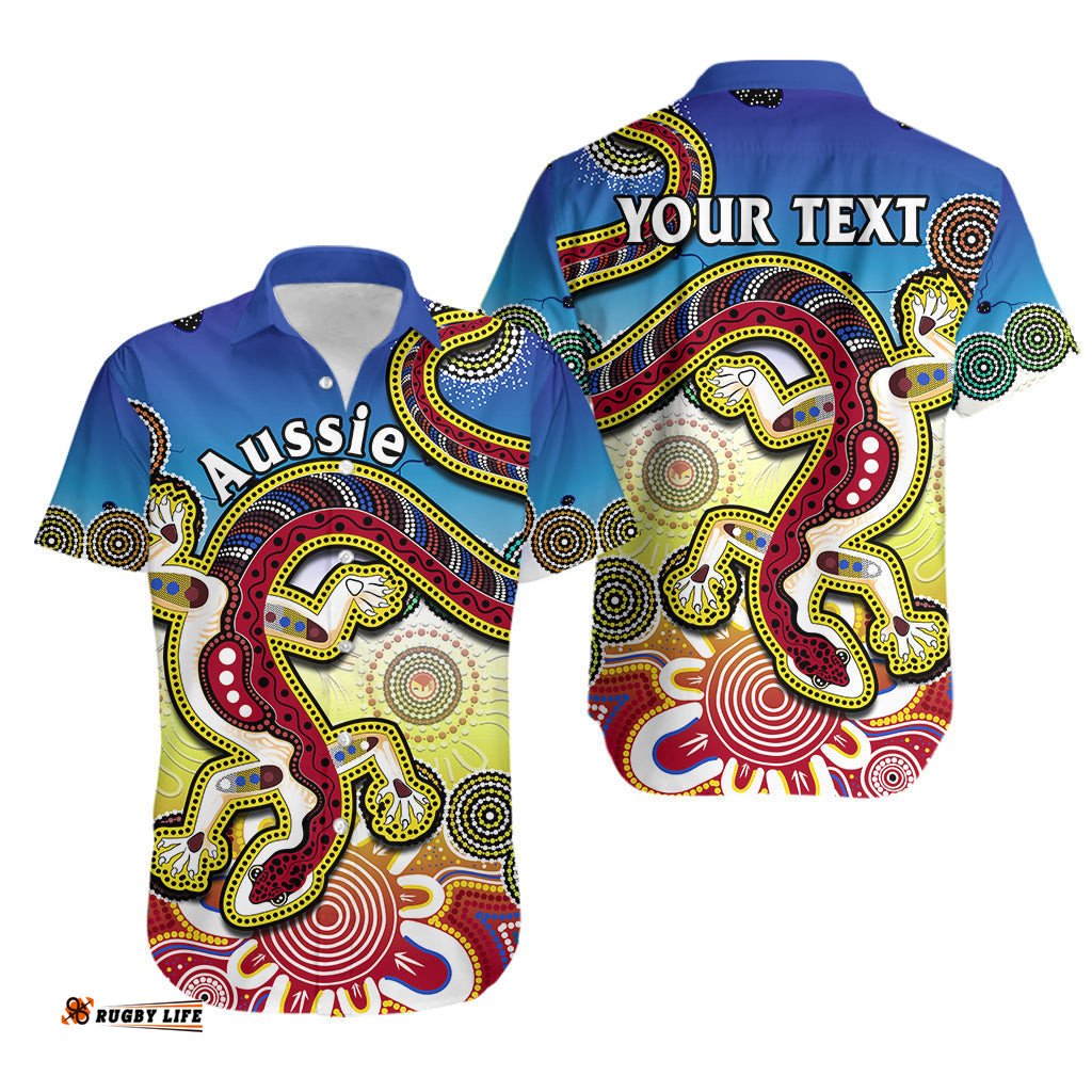 Custom Personalised Australia Hawaiian Shirt Indigenous Red Lizard Love Aussie Artsy