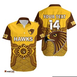 Custom Text And Number Hawthorn Football Hawaiian Shirt Go Hawks 1902 Aboriginal Art