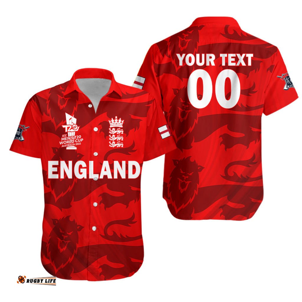 Custom Personalised England Cricket Lions T20 World Cup Men's Hawaiian Shirt