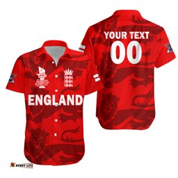 Custom Personalised England Cricket Lions T20 World Cup Men's Hawaiian Shirt