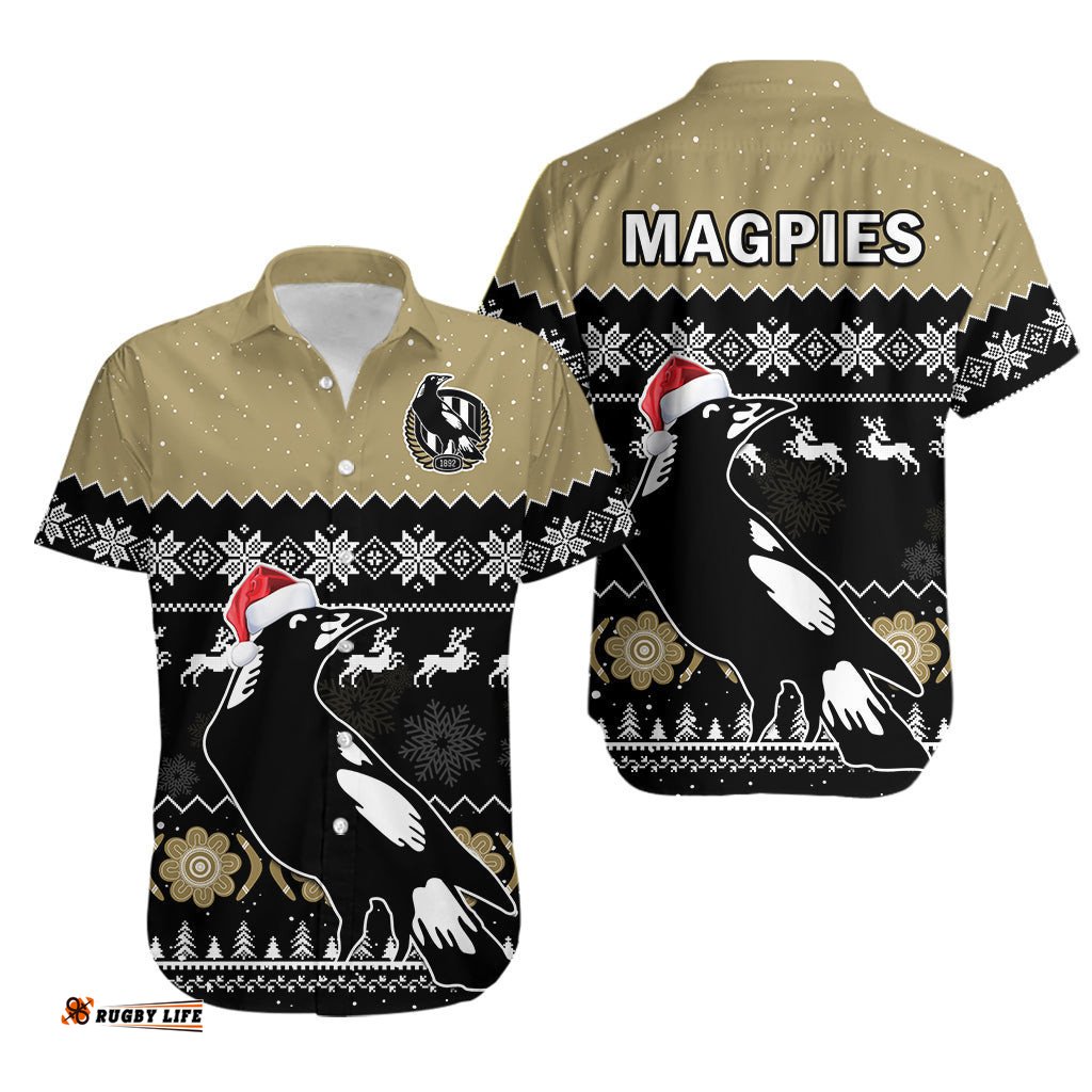 Collingwood Football Hawaiian Shirt Magpies Indigenous Merry Christmas