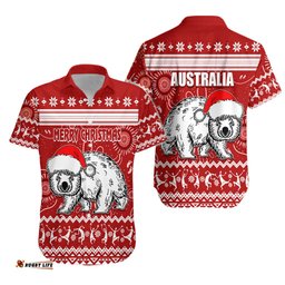Australia Christmas Hawaiian Shirt Aboriginal Art Santa Wombat