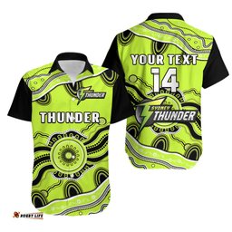 Custom Text And Number Thunder Cricket Hawaiian Shirt Sydney Aboriginal Painting