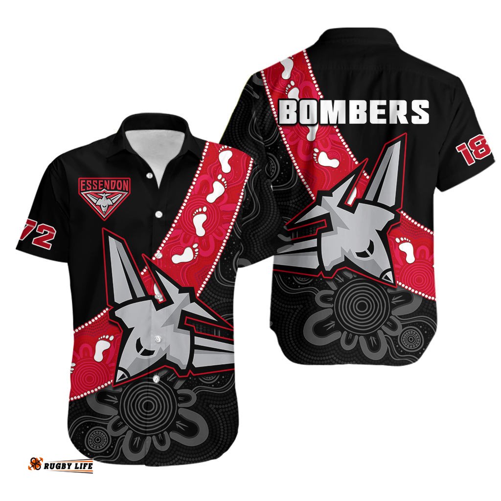 Essendon Football Hawaiian Shirt Go Bombers 1872 Aboriginal Art