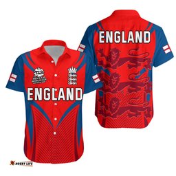 England Cricket Hawaiian Shirt T20 World Cup Three Red Lions