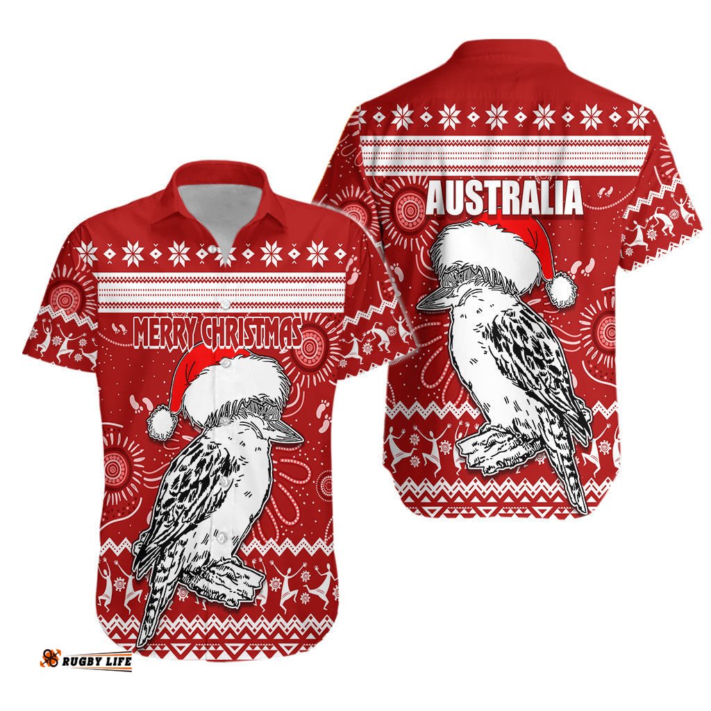 Australia Christmas Hawaiian Shirt Aboriginal Art Santa Kookaburra