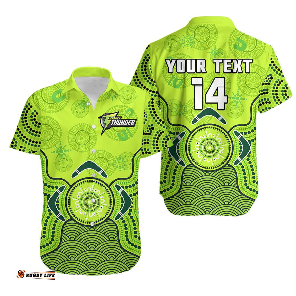 Custom Text And Number Thunder Cricket Hawaiian Shirt Sydney Indigenous Artsy