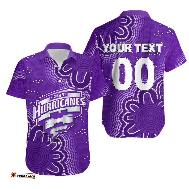 Custom Personalised And Number Hurricanes Cricket Hawaiian Shirt Aboriginal Purple