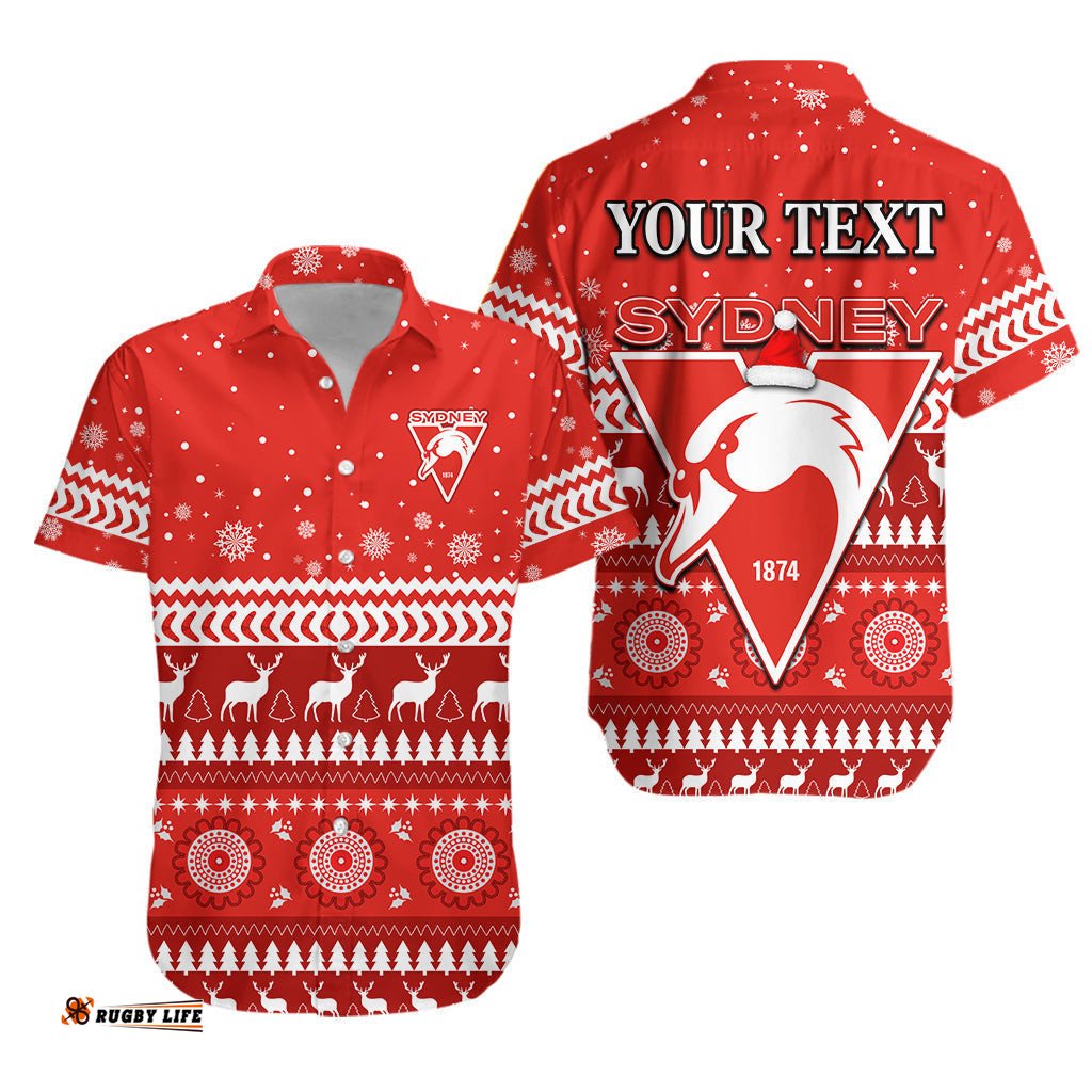 Custom Personalised Swans Football Hawaiian Shirt Christmas Sydney