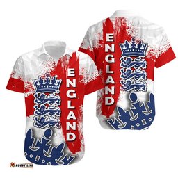 England Cricket Team Hawaiian Shirt Crown and Logo Mixed Flag