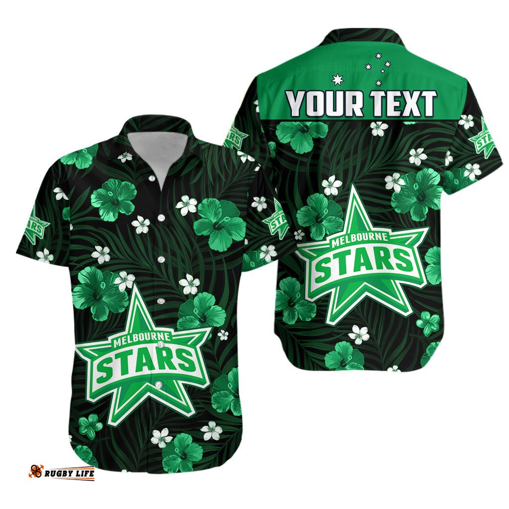 Custom Personalised Melbourne Stars Hawaiian Shirt Cricket Australia Tropical Flowers Impressive