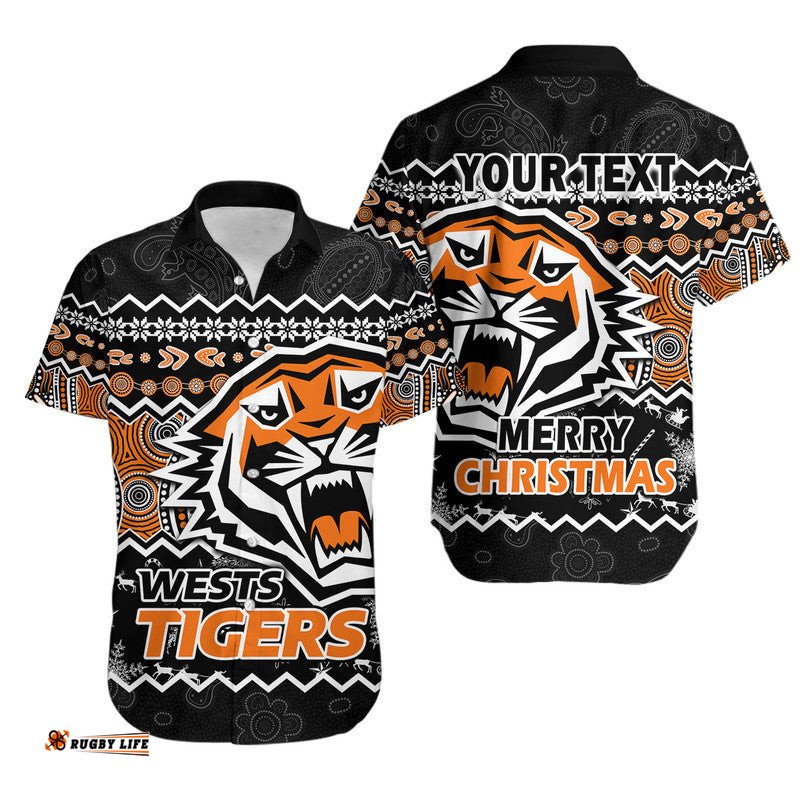 Custom Personalised Wests Tigers Aboriginal Christmas Vibe Black Version Hawaiian Shirt