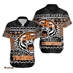 Custom Personalised Wests Tigers Aboriginal Christmas Vibe Black Version Hawaiian Shirt