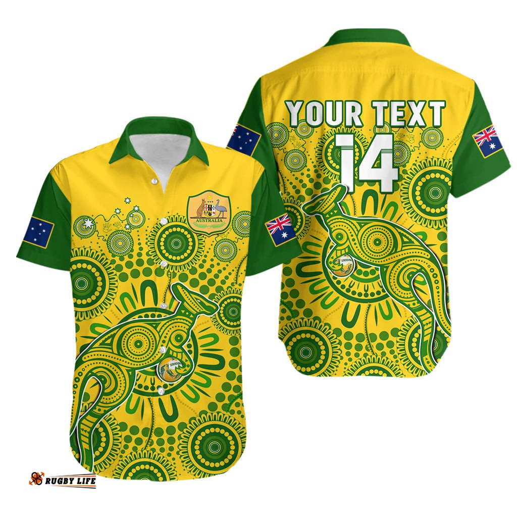 Custom Text And Number Australia Soccer Hawaiian Shirt Socceroos Kangaroo Aussie Indigenous National Color