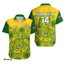 Custom Text And Number Australia Soccer Hawaiian Shirt Socceroos Kangaroo Aussie Indigenous National Color