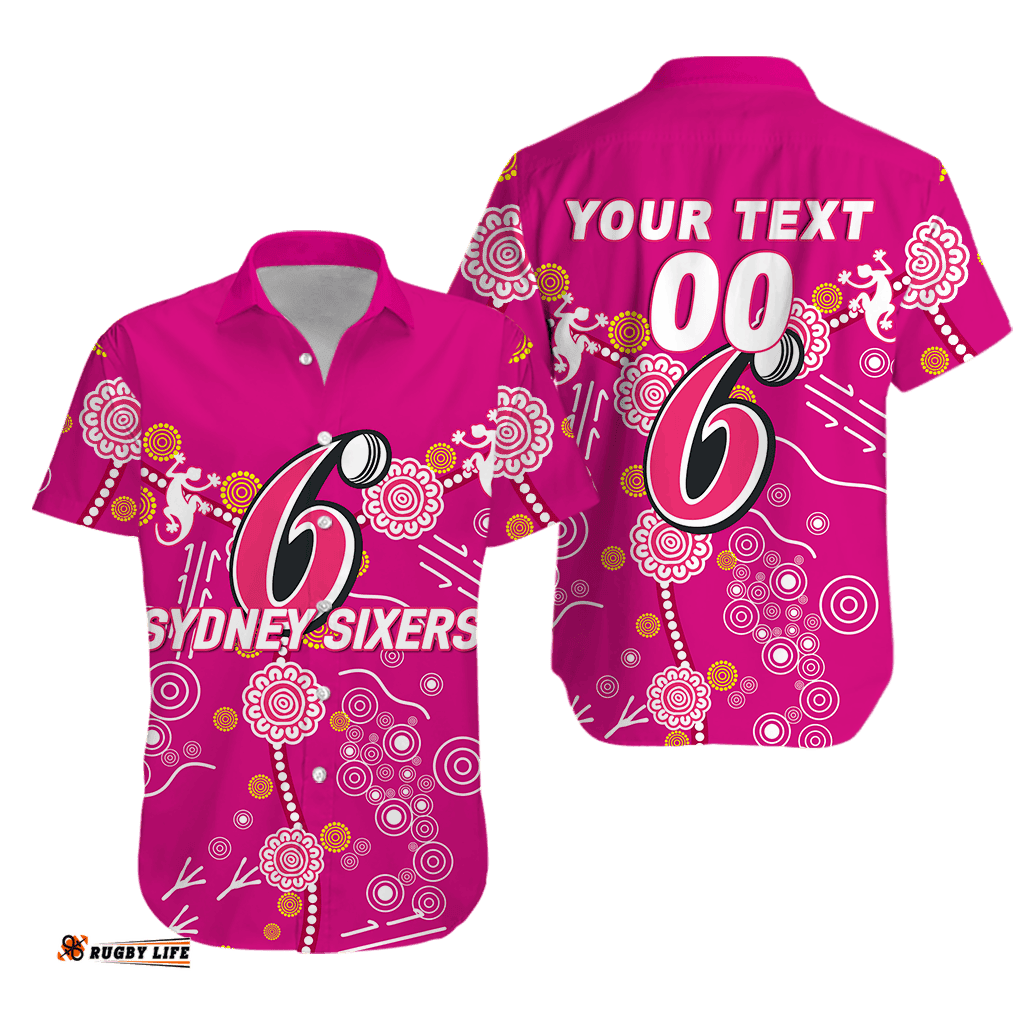Custom Personalised Sydney Sixers Aboriginal Art Cricket Hawaiian Shirt
