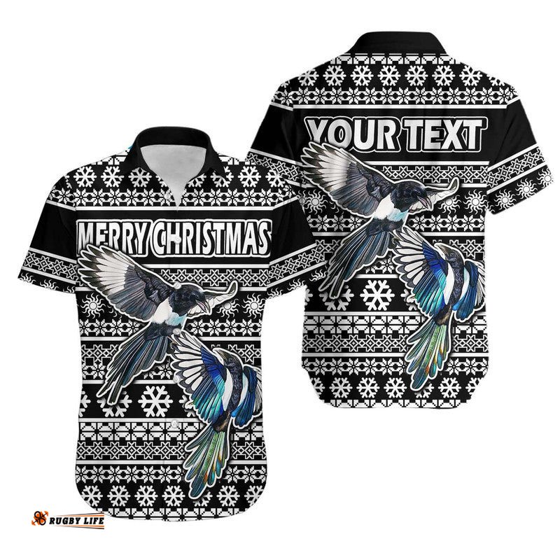 Custom Personalised Australian Magpies Christmas Vibe With Aboriginal Dot Painting Style Hawaiian Shirt