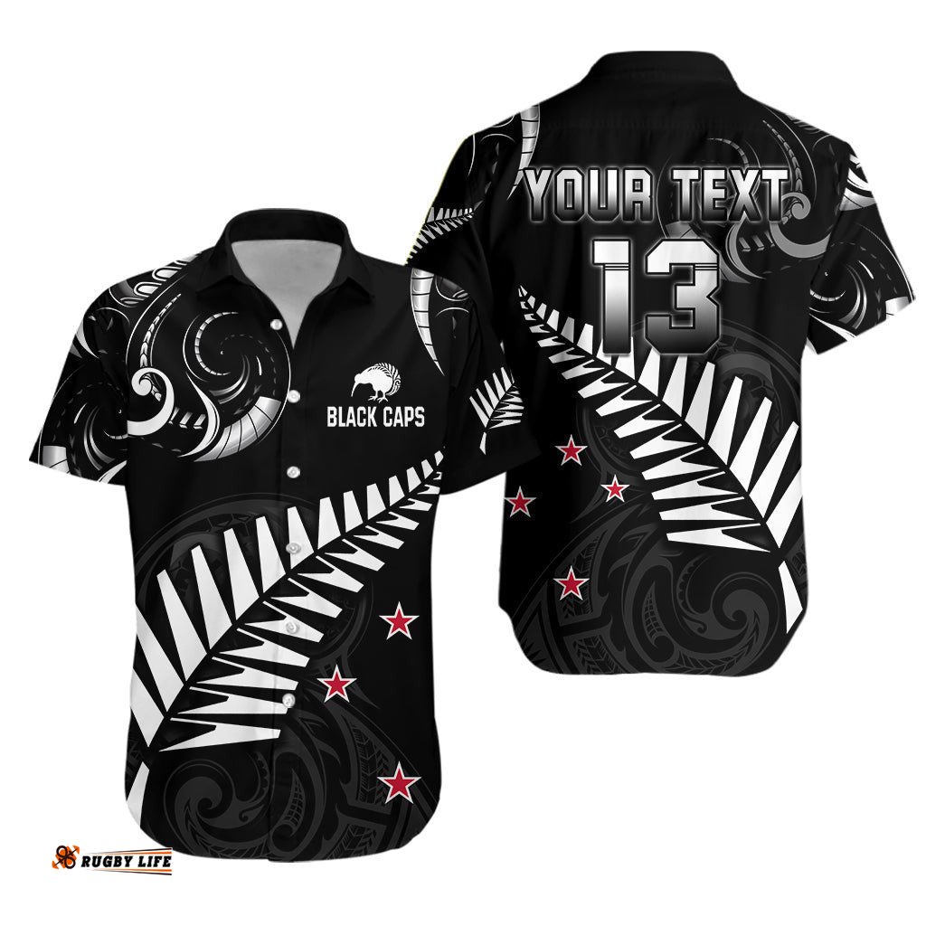 Custom Text and Number New Zealand Cricket Hawaiian Shirt Go Black Cap Champions Mix Maori Kiwis