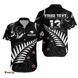 Custom Text and Number New Zealand Cricket Hawaiian Shirt Go Black Cap Champions Mix Maori Kiwis