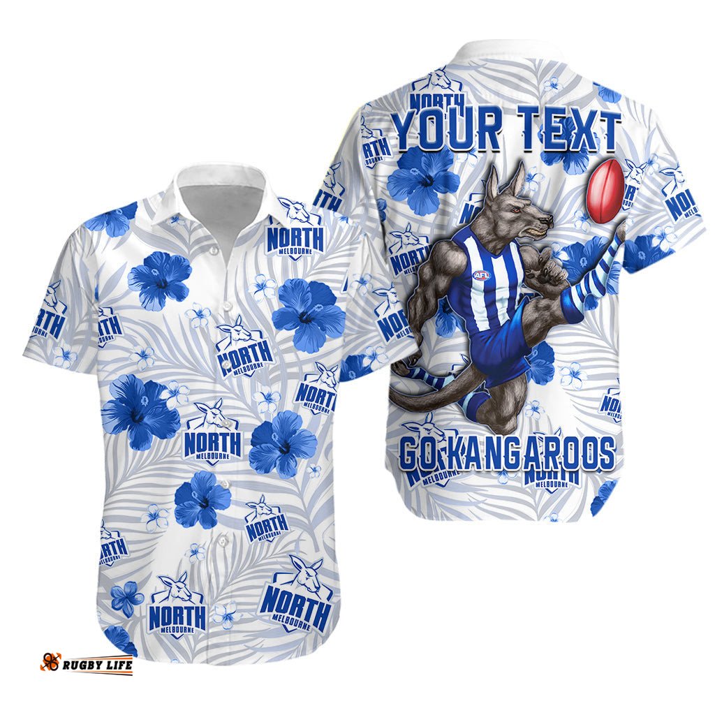 Custom Personalised Kangaroos Football Hawaiian Shirt North Melbourne Premiers Tropical Flowers Impressive