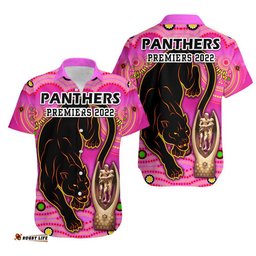 Penrith Panthers Rugby Hawaiian Shirt Pink Crouching Panther Premiers