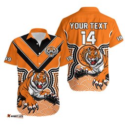 Custom Text And Number Wests Tigers Hawaiian Shirt Indigenous Artsy
