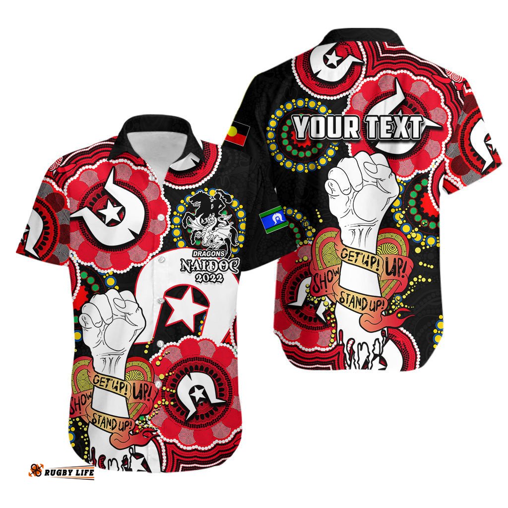 Custom Personalised Dragons Rugby NAIDOC Week Hawaiian Shirt Let's Fight Together No.2