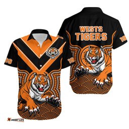 Wests Tigers Rugby Hawaiian Shirt Indigenous Black Artsy