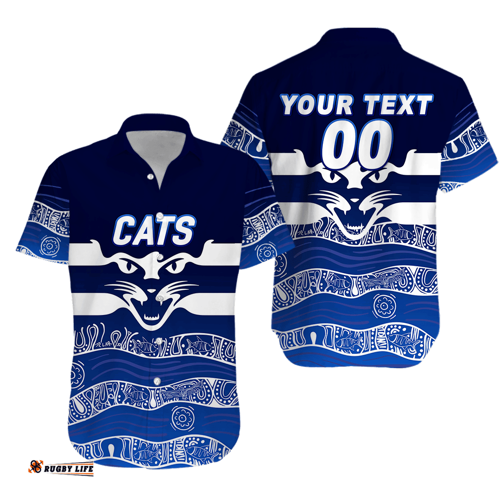 Custom Personalised Cats Aboriginal Art Football Geelong Hawaiian Shirt