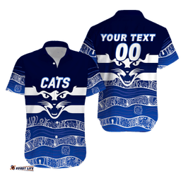 Custom Personalised Cats Aboriginal Art Football Geelong Hawaiian Shirt