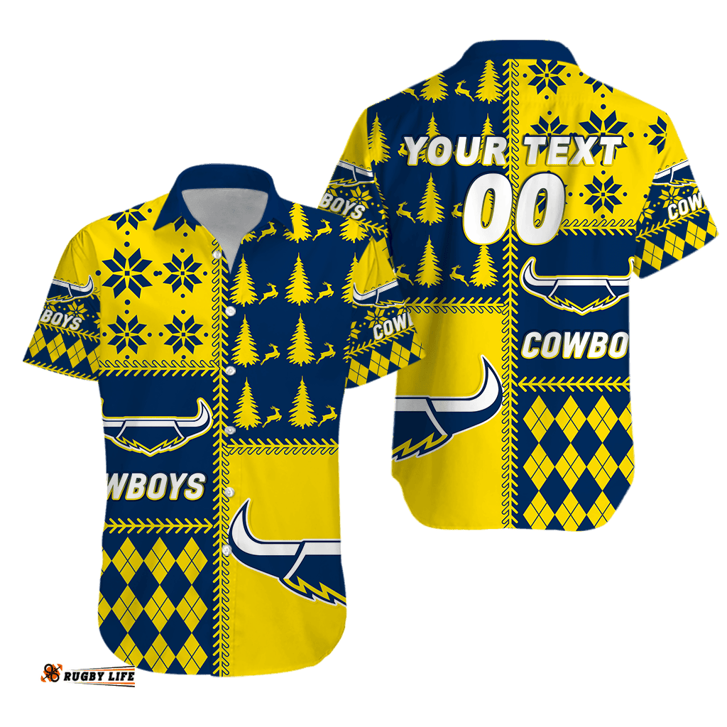 Custom Personalised Cowboys Rugby Christmas Style Hawaiian Shirt