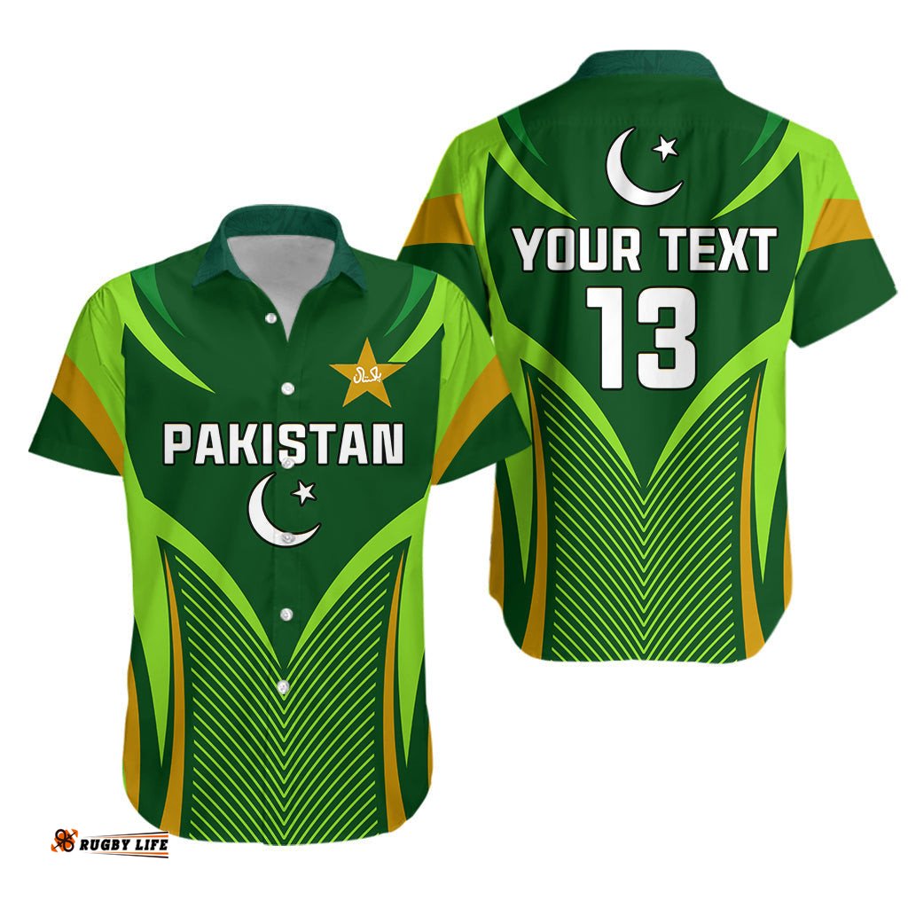 Custom Text and Number Pakistan Cricket Hawaiian Shirt Green Shaheens Champion
