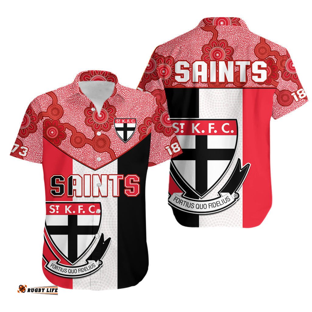 Saints Football Hawaiian Shirt St Kilda 1873 Aboriginal Dot Painting