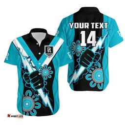 Custom Text And Number Port Adelaide Football Hawaiian Shirt Power Thunder Hand Mix Aboriginal Dynamic
