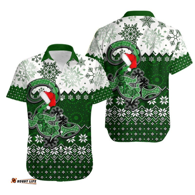 Aboriginal Christmas Lizard Hawaiian Shirt Green Style