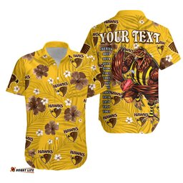 Custom Personalised Hawks Football Hawaiian Shirt Hawthorn Premiers Tropical Flowers Impressive