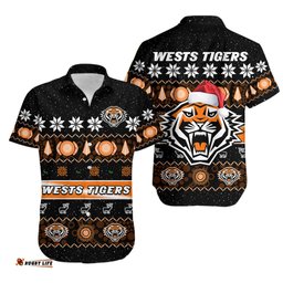 Wests Tigers Christmas Hawaiian Shirt Aboriginal Art Merry Xmas