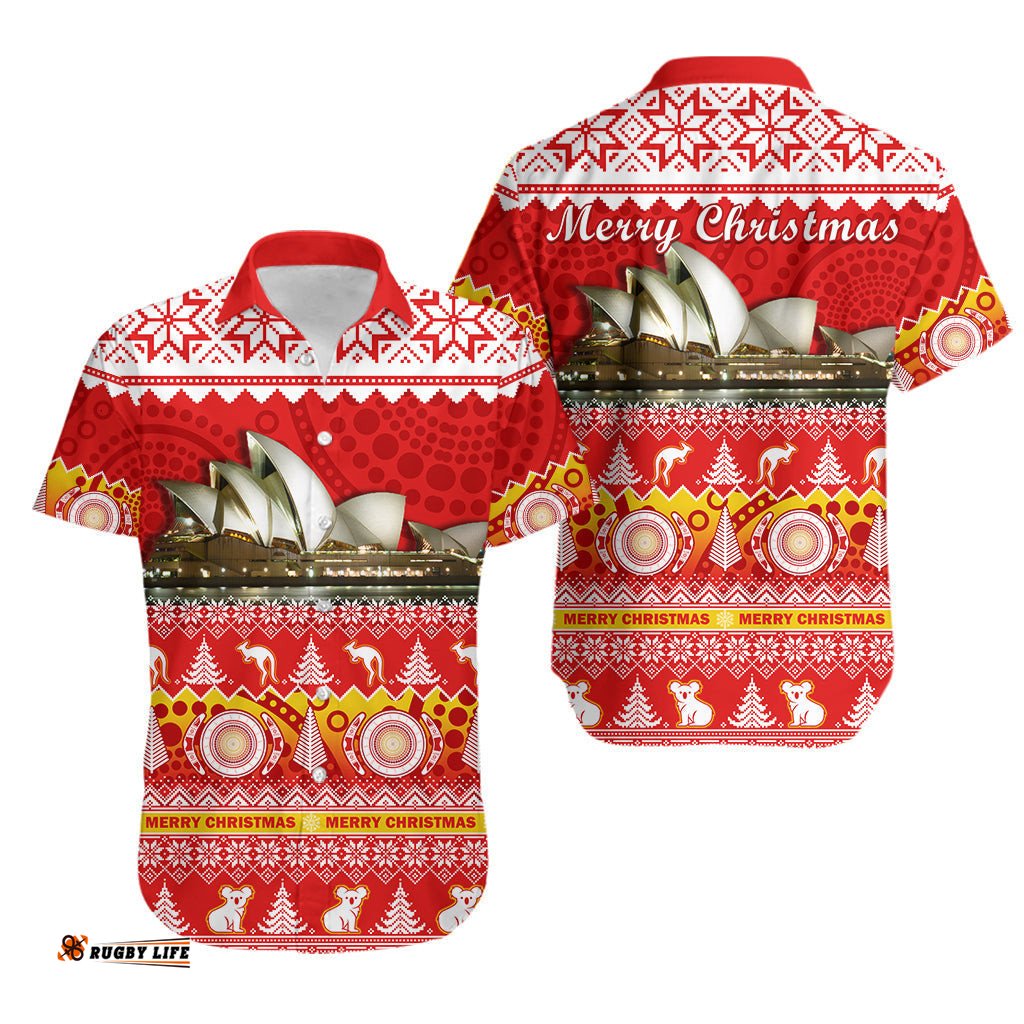 Australia Hawaiian Shirt Sydney Opera House Aboriginal Art Merry Christmas