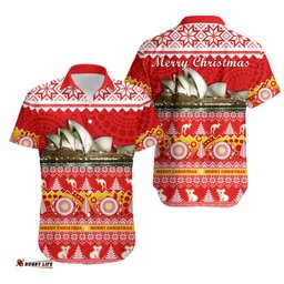 Australia Hawaiian Shirt Sydney Opera House Aboriginal Art Merry Christmas