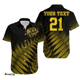Custom Personalised New Zealand Kiwis Cricket Team Hawaiian Shirt Black Caps Silver Fern Mixed Maori Pattern Version Gold